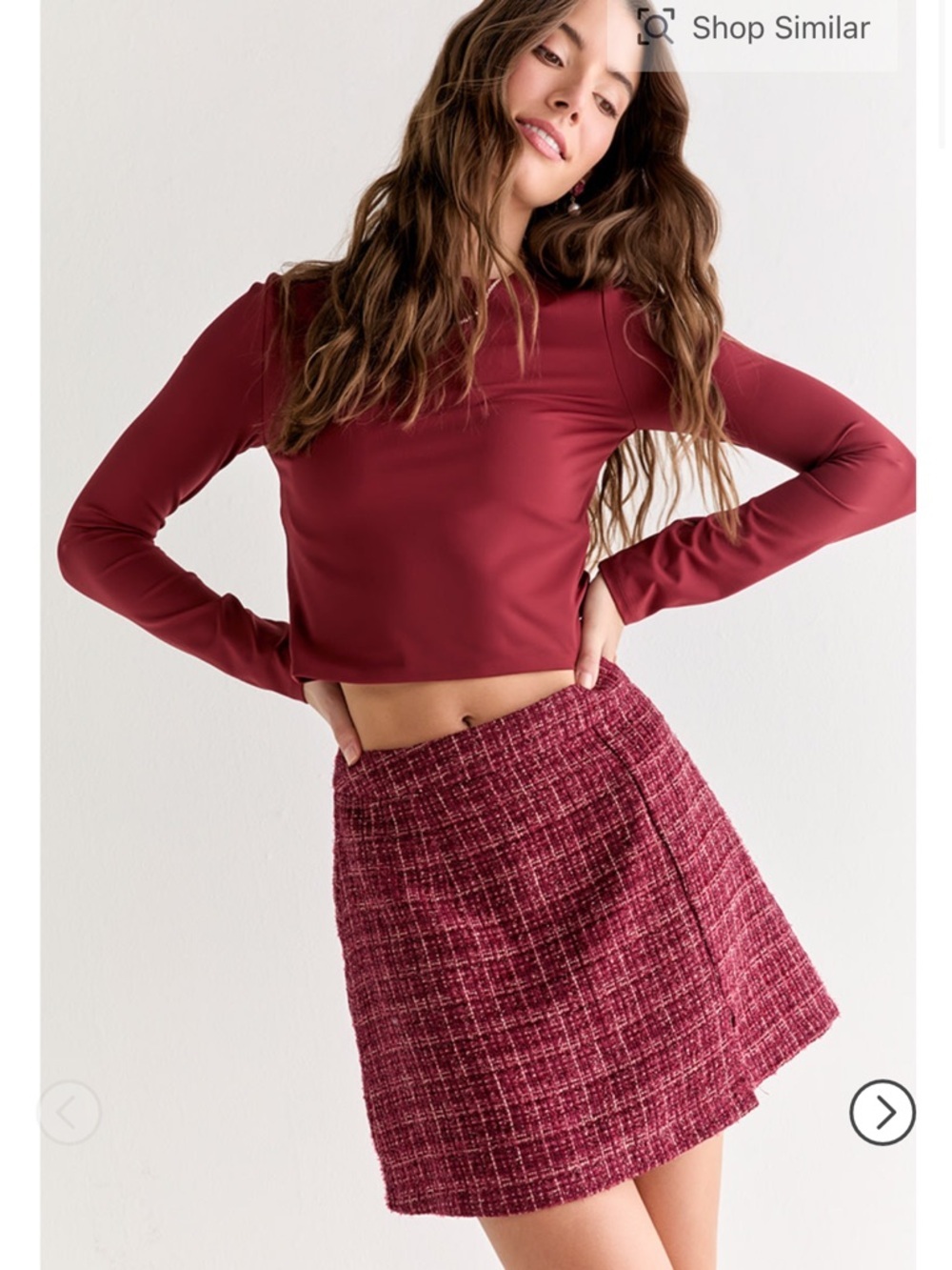 Francesca's Collections Blue Rain Burgundy Tweed Skirt